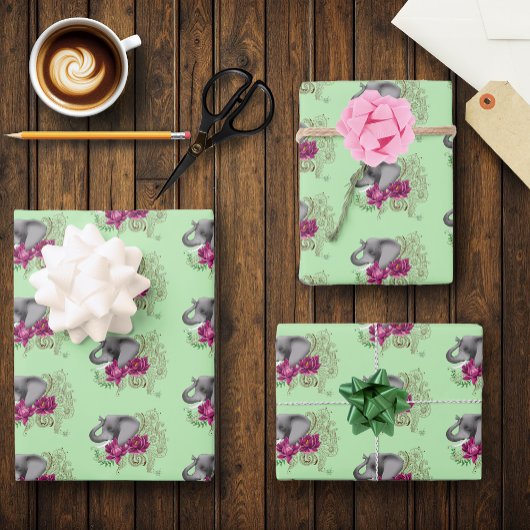 Elephant Henna Lotus Blume Geschenkpapier Set