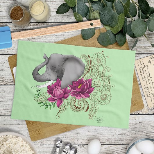 Elephant Henna Lotus Blume Geschirrtuch