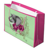 Elephant Henna Lotus Blume Große Geschenktüte (Vorderseite Schrägansicht)