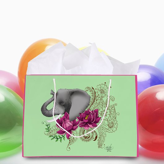 Elephant Henna Lotus Blume Große Geschenktüte