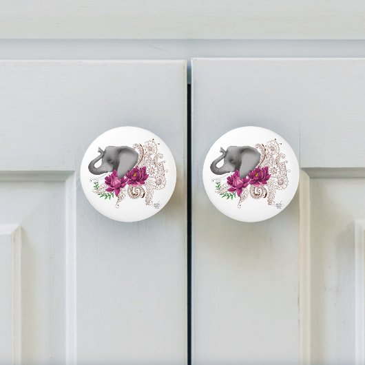 Elephant Henna Lotus Blume Keramikknauf