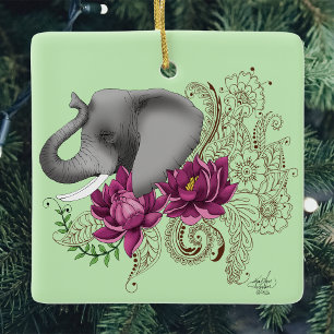 Elephant Henna Lotus Blume Keramikornament
