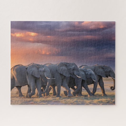 Elephant Herd überquert die Savannah Puzzle (Horizontal)