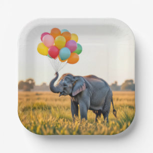 Elephant Holding A Birthday Balloon Bouquet Pappteller