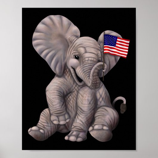 Elephant Holding An American Flag - Republican  Poster (Vorne)