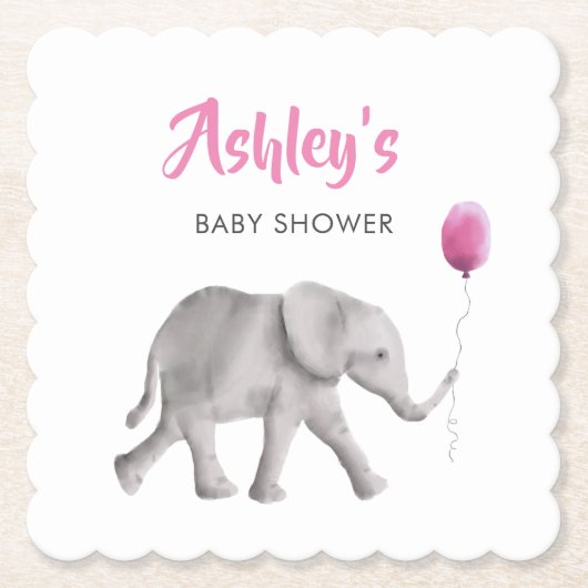 Elephant Holding Balloon Baby Shower Paper Unterse Untersetzer (Vorderseite)