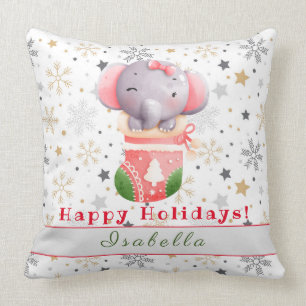 Elephant Holidays Anpassen von Text und Name 20"X2 Kissen