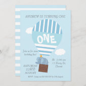 Elephant Hot Air Ballon 1. Geburtstag Einladung (Vorne/Hinten)