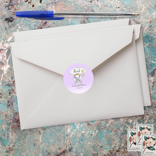 Elephant Hot Air Ballon Lila Vielen Dank Runder Aufkleber