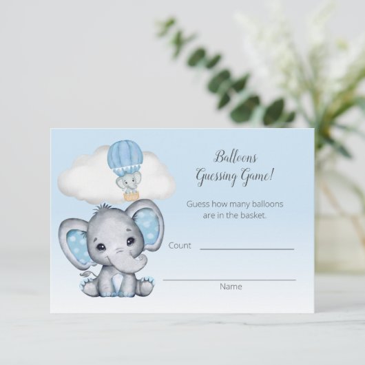 Elephant Hot Air Balloon Baby Boy Guessing Count Begleitkarte (Stehend Vorderseite)