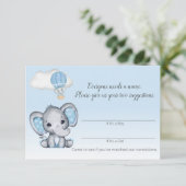 Elephant Hot Air Balloon Baby Boy Name Game Enclos Begleitkarte (Stehend Vorderseite)