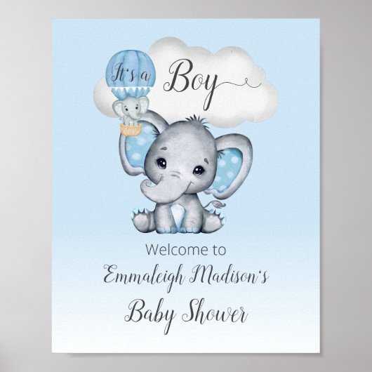 Elephant Hot Air Balloon Baby Boy Welcome Poster (Vorne)