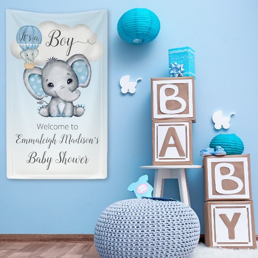 Elephant Hot Air Balloon Baby Dusche Es ist ein Ju Banner