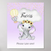 Elephant Hot Air Balloon Baby Dusche Lila Favorite Poster (Vorne)