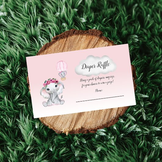 Elephant Hot Air Balloon Baby Girl Diaper Raffle Begleitkarte