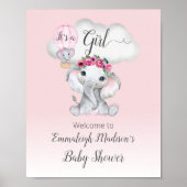 Elephant Hot Air Balloon Baby Girl Willkommen Poster (Vorne)