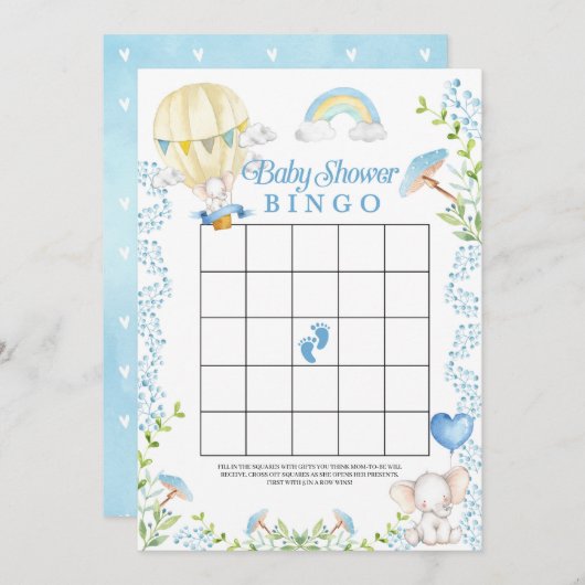Elephant Hot Air Balloon Baby Shower Bingo Game Einladung (Vorne/Hinten)