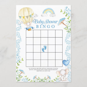Elephant Hot Air Balloon Baby Shower Bingo Game Einladung