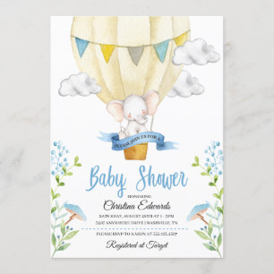 Elephant Hot Air Balloon Baby Shower Einladung