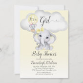 Elephant Hot Air Balloon Girl Baby Shower | Gelb Einladung (Vorderseite)