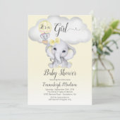 Elephant Hot Air Balloon Girl Baby Shower | Gelb Einladung (Stehend Vorderseite)