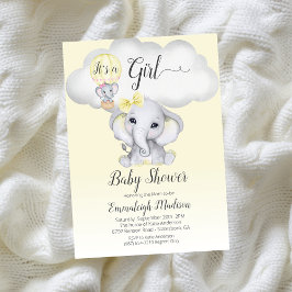 Elephant Hot Air Balloon Girl Baby Shower | Gelb Einladung