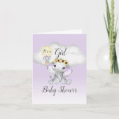 Elephant Hot Air Balloon Girl Baby Shower | LILA Einladung (Vorderseite)