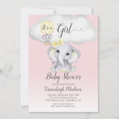 Elephant Hot Air Balloon Girl Baby Shower | Rosa I Einladung (Vorderseite)