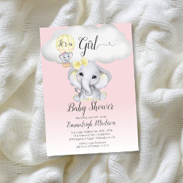 Elephant Hot Air Balloon Girl Baby Shower | Rosa I Einladung