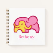 Elephant hug rosa gelb niedlicher Grafikname Notizblock (Vorderseite)