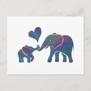 Elephant Hugs Rainbow Mama und Baby mit Herz Postkarte