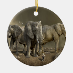 Elephant Hunter on Safari Keramik Ornament