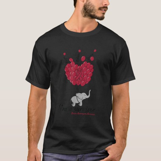 Elephant I m a Survivor Heart Brain Aneurysm Aware T-Shirt (Vorderseite)