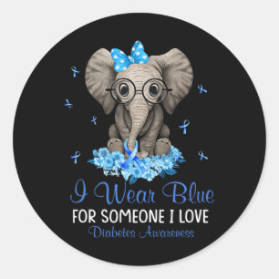 Elephant ich trage Blue für Jemand Diabetes Awaren Runder Aufkleber