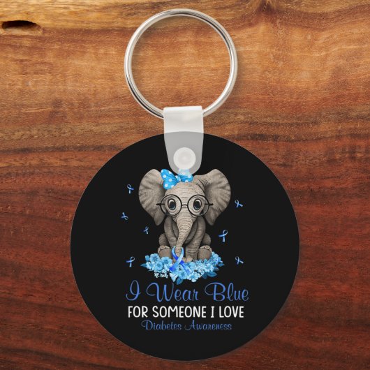 Elephant ich trage Blue für Jemand Diabetes Awaren Schlüsselanhänger (Vorderseite)
