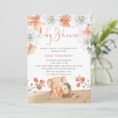 Elephant Igel Florals Coral Girl Babydusche Einladung (Stehend Vorderseite)