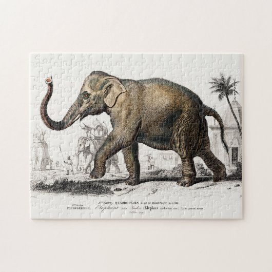 Elephant Illustration Vintag Art Print Puzzle (Horizontal)