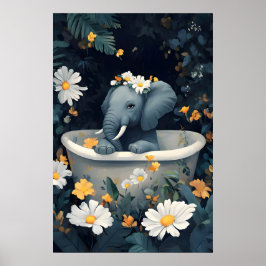 Elephant In Bathtub Poster, Funny Animal Poster