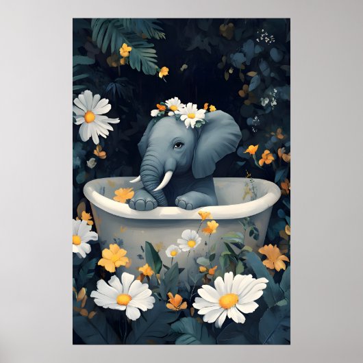 Elephant In Bathtub Poster, Funny Animal Poster (Vorne)