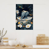 Elephant In Bathtub Poster, Funny Animal Poster (Küche)
