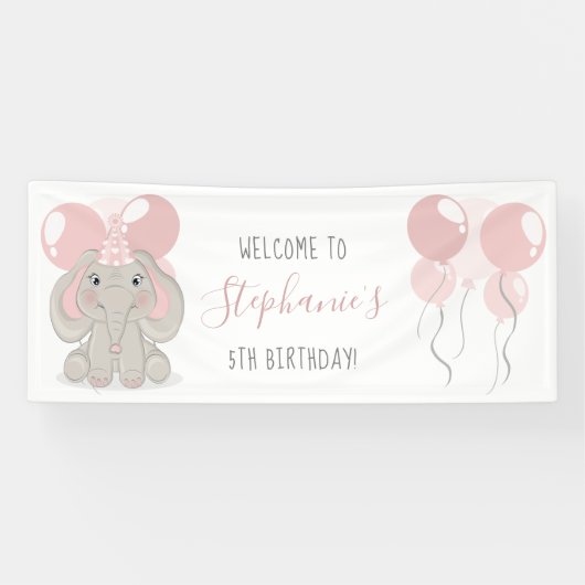 Elephant in Birthday Party Hat Banner (Horizontal)