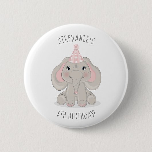 Elephant in Birthday Party Hat Button (Vorderseite)