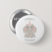 Elephant in Birthday Party Hat Button (Vorne & Hinten)