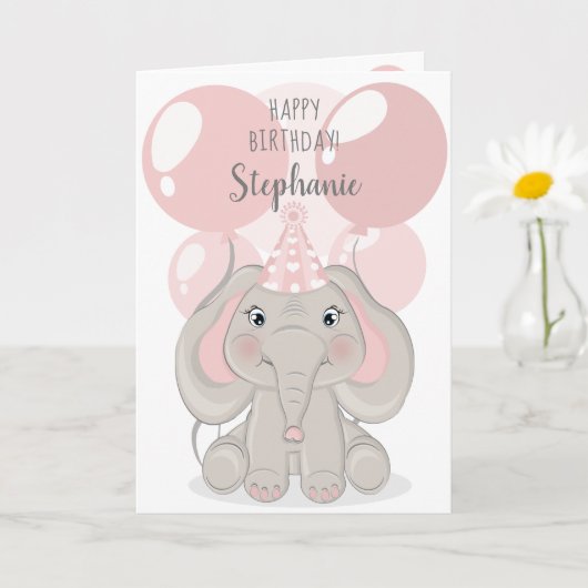 Elephant in Birthday Party Hat Karte (Kleine Pflanze)