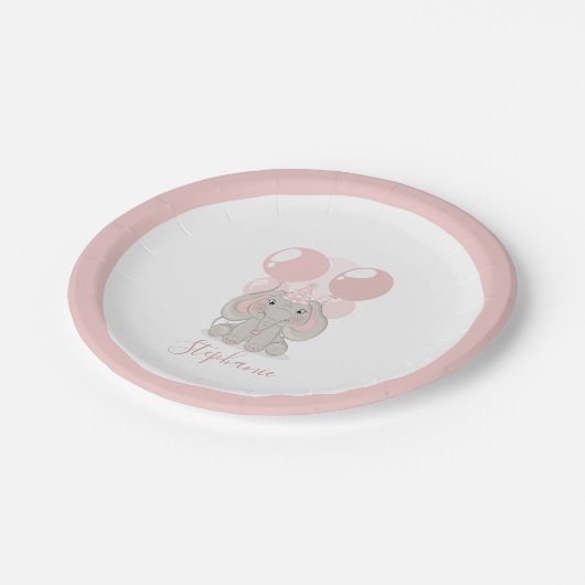 Elephant in Birthday Party Hat Pappteller (Schrägansicht)