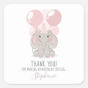 Elephant in Birthday Party Hat Quadratischer Aufkleber