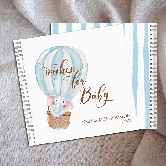 Elephant in Hot Air Balloon Wishes for Baby Notizblock