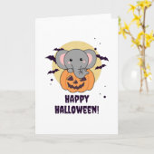 Elephant In Pumpkin Cute Elephant Happy Halloween Karte (Gelbe Blume)