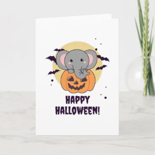 Elephant In Pumpkin Cute Elephant Happy Halloween Karte