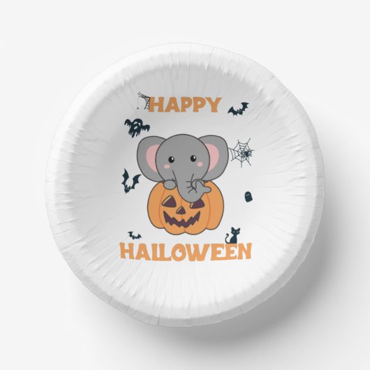 Elephant In Pumpkin Cute Elephant Happy Halloween Pappteller (Vorderseite)